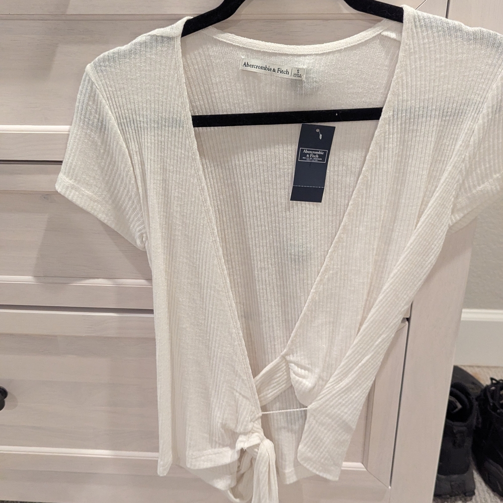 Abercrombie & Fitch Cream Tie-Front Tee